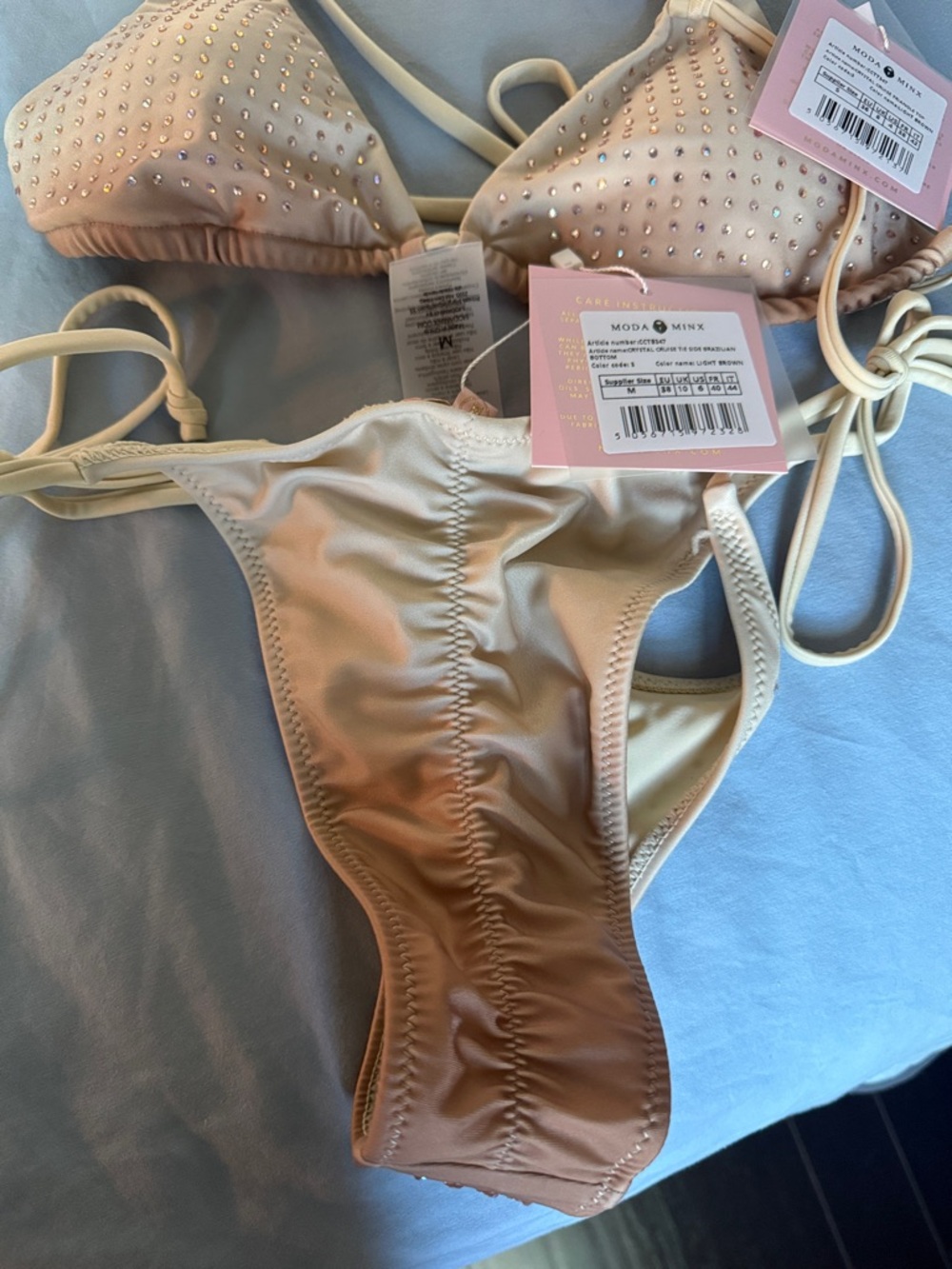 Crystal cruise moda minx Rhinestone Triangle String Bikini Top & Bottom Set - Picture 4 of 10